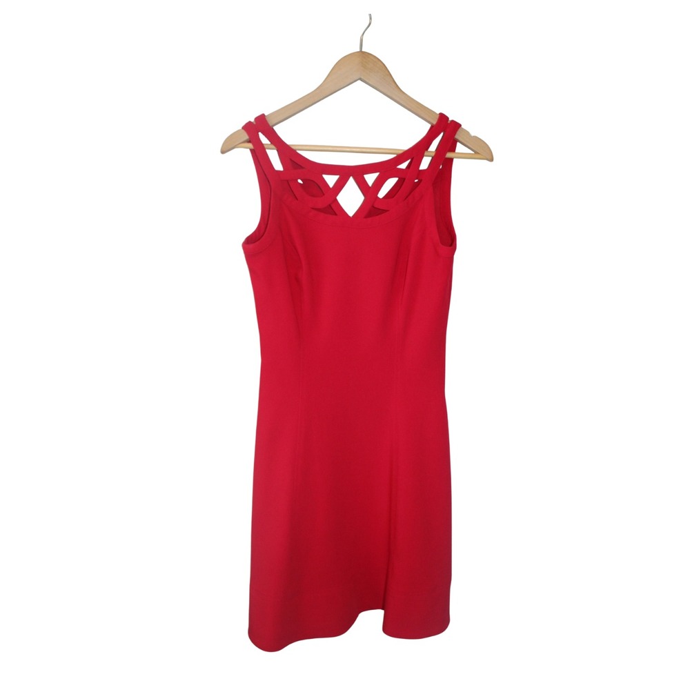 White House Black Market Red Fit‎ & Flare Cut-Out Dress Women's Size 2